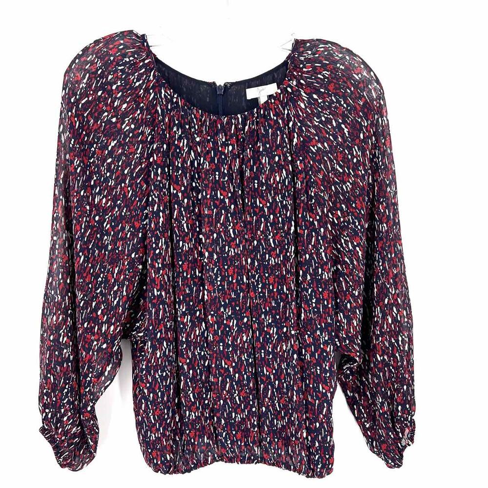 Joie Size S Navy/Red Print Silk Designer Top-3/4 Sleeve